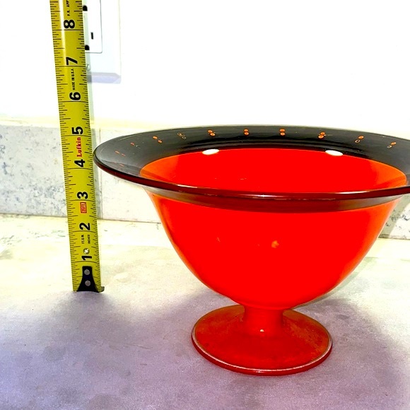 Art Deco Large Orange Glass Footed Pedestal Compote Vintage Excellent Condition - Picture 10 of 10
